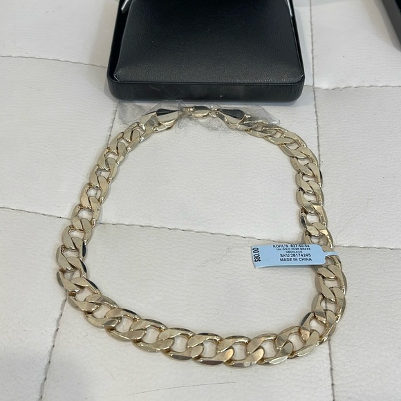 Mens 14K Gold Plated 12 mm curb chain necklace 16" - Picture 1 of 4
